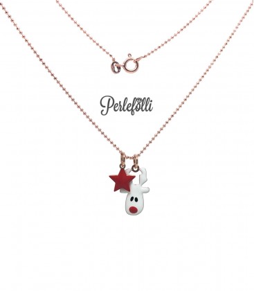 Collana Renna con Stellina Rossa Argento 925 Rosé