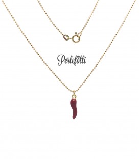 Collana Cornetto Rosso Portafortuna Smaltato Argento 925 Oro