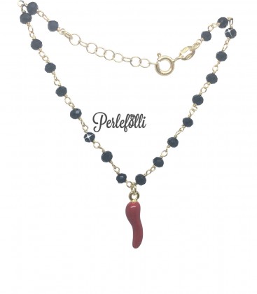 Bracciale Cornetto Rosso Portafortuna Argento 925 Oro