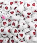 Perle Tonde Piatte Cuore mm (foro 1,3mm) Acrilico Bianco e Rosso (100 pezzi)