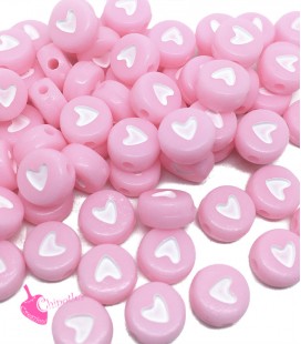 Perle Tonde Piatte Cuore mm (foro 1,3mm) Acrilico Rosa e Bianco