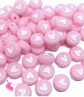 Perle Tonde Piatte Cuore mm (foro 1,3mm) Acrilico Rosa e Bianco (100 pezzi)