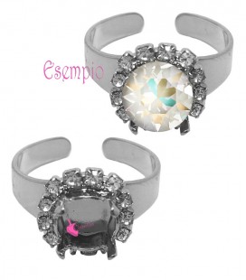 Base Anello con SWAROVSKI® e Castone per  Chaton SS39 colore Acciaio