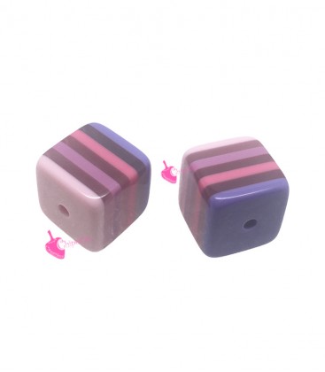 Perla Cubo 12 mm Trasparente Righe Rosa Lilla