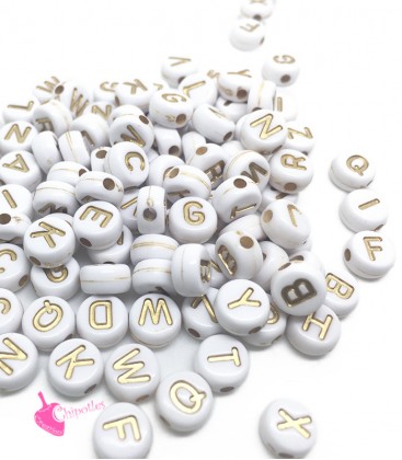 Perle Lettera Alfabeto 7 mm Acrilico Bianco e Oro (750 pezzi)