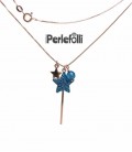 Collana Bacchetta Magica Grande Azzurra Glitter Argento 925 Rosé