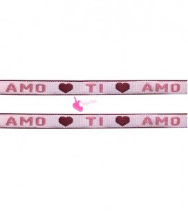 Nastro 10 mm Ti Amo Cuori Rosa Rosso (1 metro)