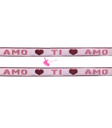 Nastro 10 mm Ti Amo Cuori Rosa Rosso (1 metro)