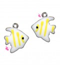 Ciondolo Pesce Smaltato 12x10 mm Bianco Righe Gialle 