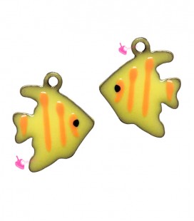 Ciondolo Pesce Smaltato 12x10 mm Giallo Righe Arancioni 