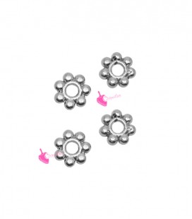 Rondelle Distanziatori a Fiore 6 mm (foro 1,6 mm) Argento Antico (20 pezzi)