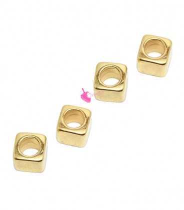 Perle Distanziatori Cubo 4 mm (foro 2,6 mm) Oro (10 pezzi)