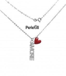 Collana Amore con Cuore Rosso Argento 925 Rodio