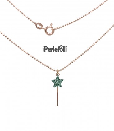 Collana Bacchetta Magica Verde Glitter Argento 925 Rosé