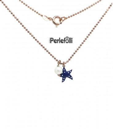 Collana Stella Marina Blu con Perla Argento 925 Rosé