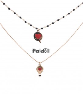 Collana Doppio Filo Nuvoletta con Cuore e Mongolfiera Argento 925 Rosé