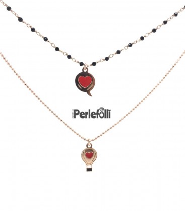 Collana Doppio Filo Nuvoletta con Cuore e Mongolfiera Argento 925 Rosé