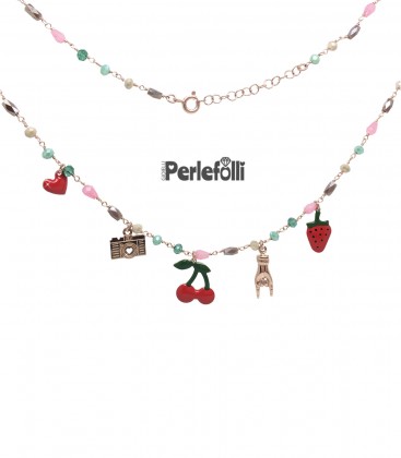 Collana Ciliegie e Fragola Portafortuna Argento 925 Rosé