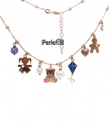 Collana Twins Teddy Bear Argento 925 Oro Rosa