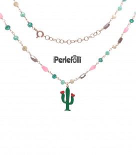 Collana Cactus Smaltato Argento 925 Rosé