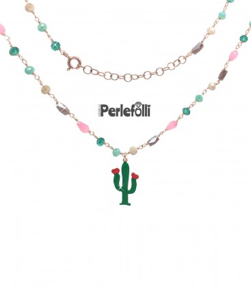 Collana Cactus Smaltato Argento 925 Rosé