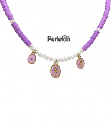 Collana Ciondoli Mare e Perle di Fiume con Rondelle Orchidea