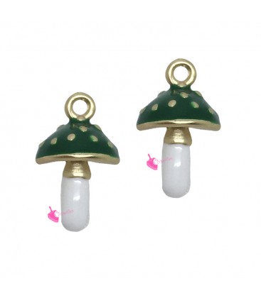 Ciondolo Fungo Smaltato 12x6 mm Bianco e Verde