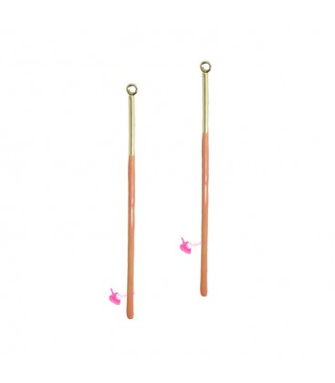 Ciondolo Bastoncino Smaltato 38 mm Corallo Acciaio Inox Oro
