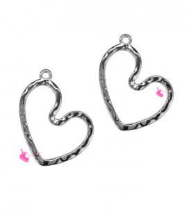 Ciondolo Cuore Irregolare Martellato 25x21 mm Zama Argento Antico 999