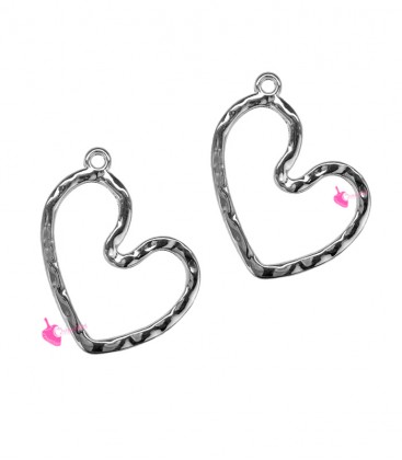 Ciondolo Cuore Irregolare Martellato 25x21 mm Zama Argento Antico 999