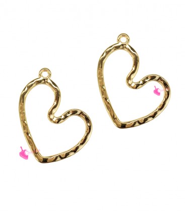 Ciondolo Cuore Irregolare Martellato 25x21 mm Zama Placcato Oro 24K