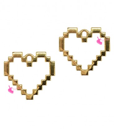 Ciondolo Cuore Pixel Art 24x21 mm Placcato Oro 24K