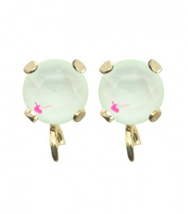 Base Orecchini a Perno con Chaton SS29 6 mm Powder Green colore Oro Chiaro