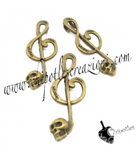 Ciondolo Chiave di Violino con Teschio 41x15 mm colore Bronzo Antico