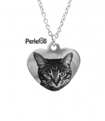 Collana Cuore con Foto Cane Gatto Personalizzata e Incisione Nome