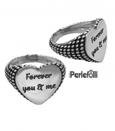 Anello Chevalier Cuore con Incisione Personalizzata Pallinato Personalizzata Argento 925 Rodio