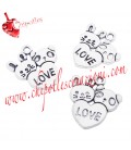 Ciondolo Cuore Love Panda e Coniglio 20x18 mm colore Argento Antico