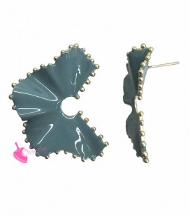 Orecchini Foglia Ondulata 40x30 mm Azzurra e Oro Opaco (1 paio)
