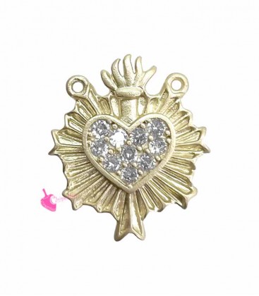 Connettore Cuore Sacro con Strass 22x17 mm Oro Opaco