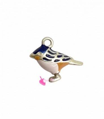 Ciondolo Passero Rosa Blu e Senape 15x7 mm Oro Opaco