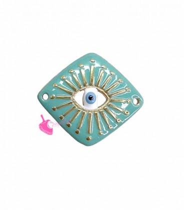 Connettore Rombo Turchese con Occhio Turco 18x16 mm Acciaio Inox