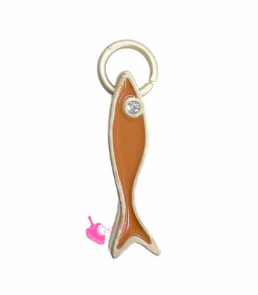 Ciondolo Pesce Smaltato 15x3 mm Arancio e Oro Opaco