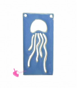 Ciondolo Rettangolo con Medusa 30x15 mm Azzurro e Oro Opaco