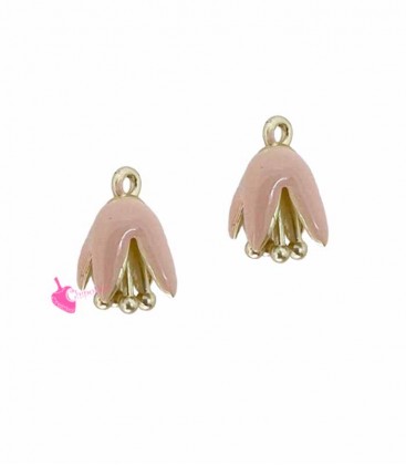 Ciondolo Fiore Smaltato 12x8 mm Rosa Cipria Oro Opaco