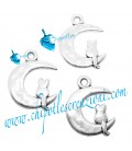 Ciondolo Gattino sulla Luna 23x18 mm color Argento Antico