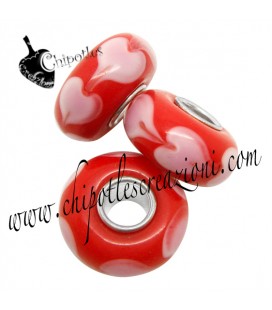 Perla Rondella Rossa Foro Largo 14x8 mm Vetro Lampwork