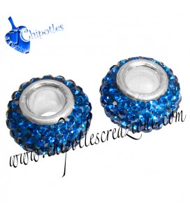 Distanziatore Perla Foro Largo Blu ARGENTO 925 con Cristalli Cechi