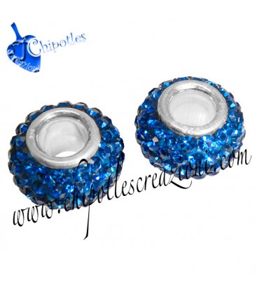 Distanziatore Perla Foro Largo Blu ARGENTO 925 con Cristalli Cechi